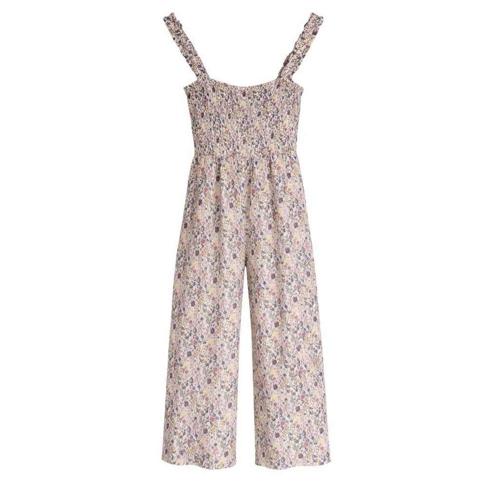 Aritzia Wilfred Size Medium Chianti Floral Jumpsuit Smocked‎ Spring Wide Leg